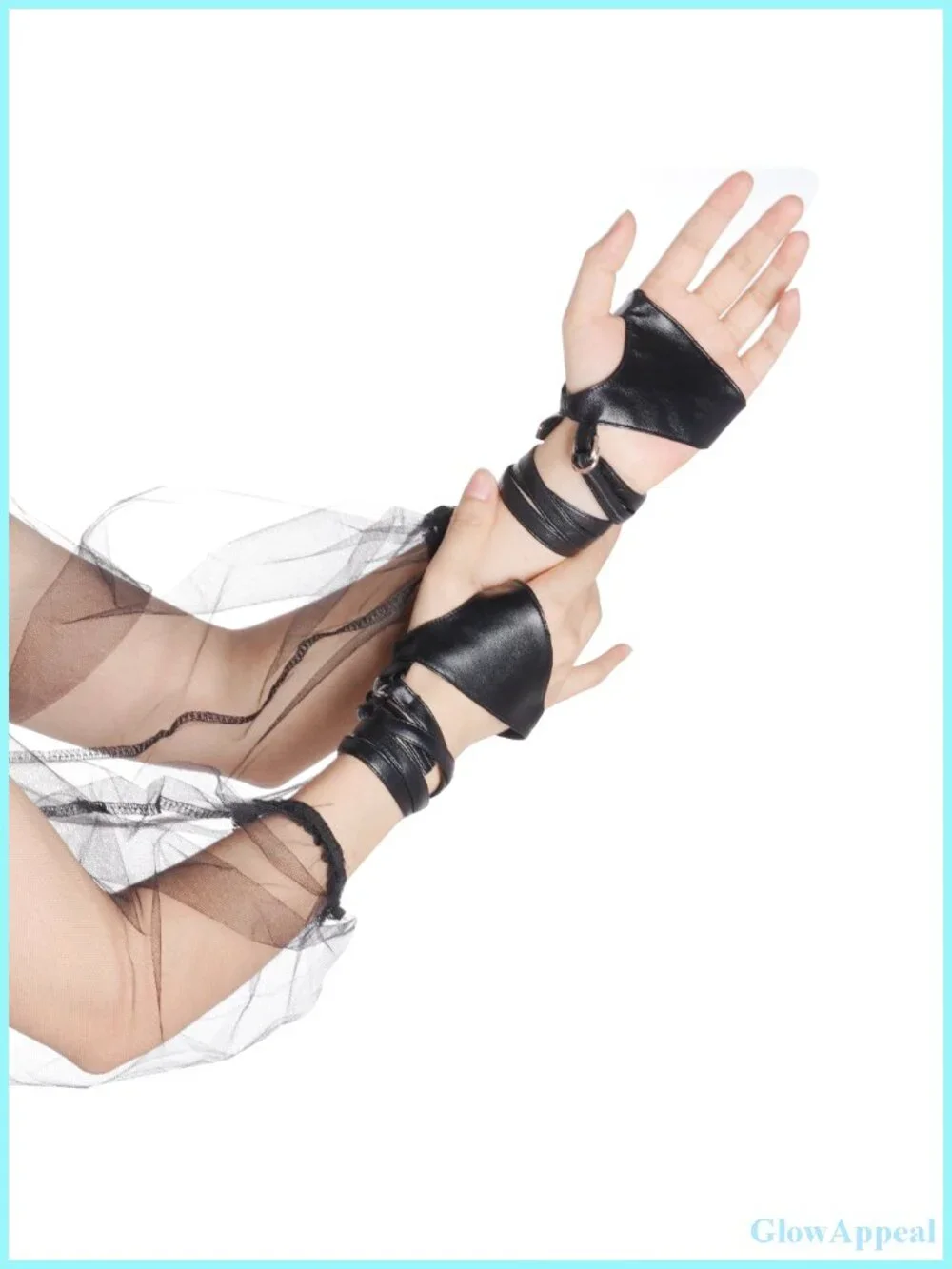PU Leather Fingerless Gloves Punk Half Palm Performance Costume Dance